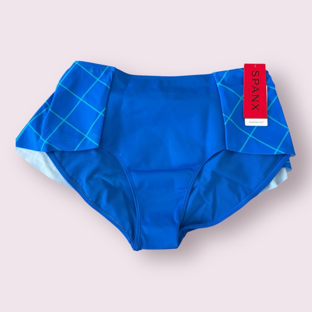 NWT SPANX Flirty Skirted Swim Bottoms Electric Blue Geometric print